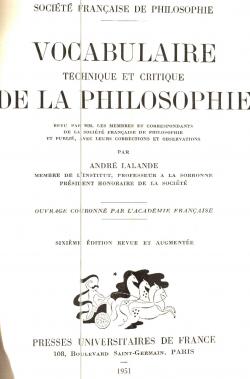 Vocabulaire technique et critique de la philosophie revu par Mm. les membres et correspondants de...