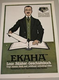 " EKAHA". Lose-Blätter-Geschäftsbuch. Werbeplakat der Geschäftsbücherfabrik und Steindruckerei Ed...