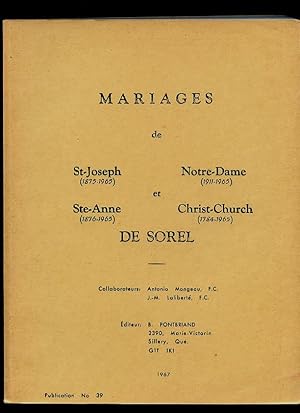 Mariages Marriages Sorel Catholic parishes 1875-1965