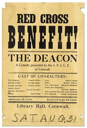 (Broadside): Red Cross Benefit! The Deacon. A Comedy presented by the Y.P.S.C.E. of Cornwall