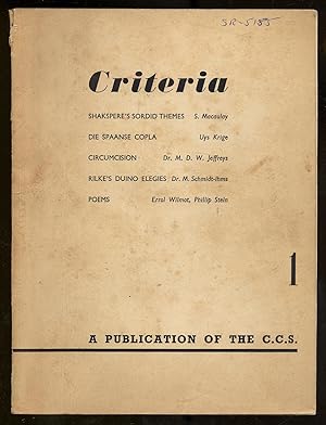 Criteria: A Publication of the Council of Cultural Societies, Witwatersrand University: March, 19...