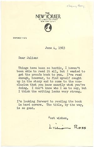 Typed Letter Signed to novelist Julian Claman