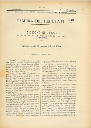 Disegno di legge : Concessione perpetua dell'Acquedotto De-Ferrari Galliera. Relazione della Comm...