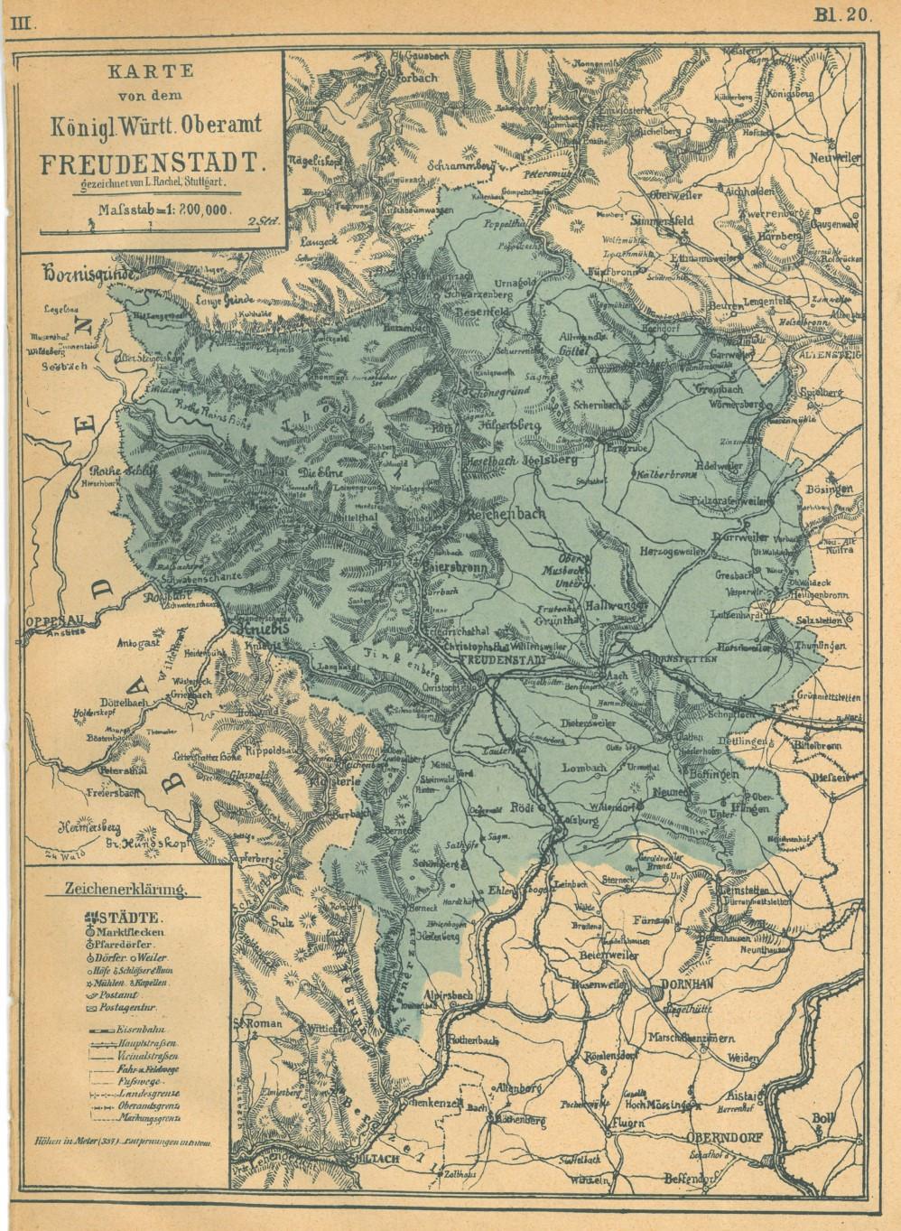 FREUDENSTADT. - Karte. "Karte von dem Königl. Württ. Oberamt