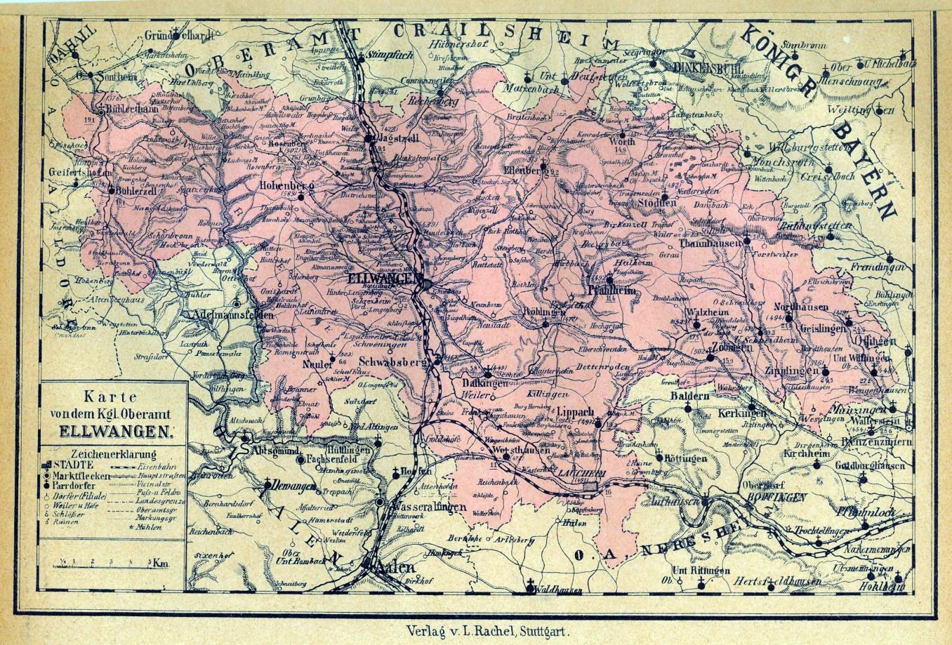 ELLWANGEN. - Karte. "Karte von dem Kgl. Oberamt Ellwangen".: Art