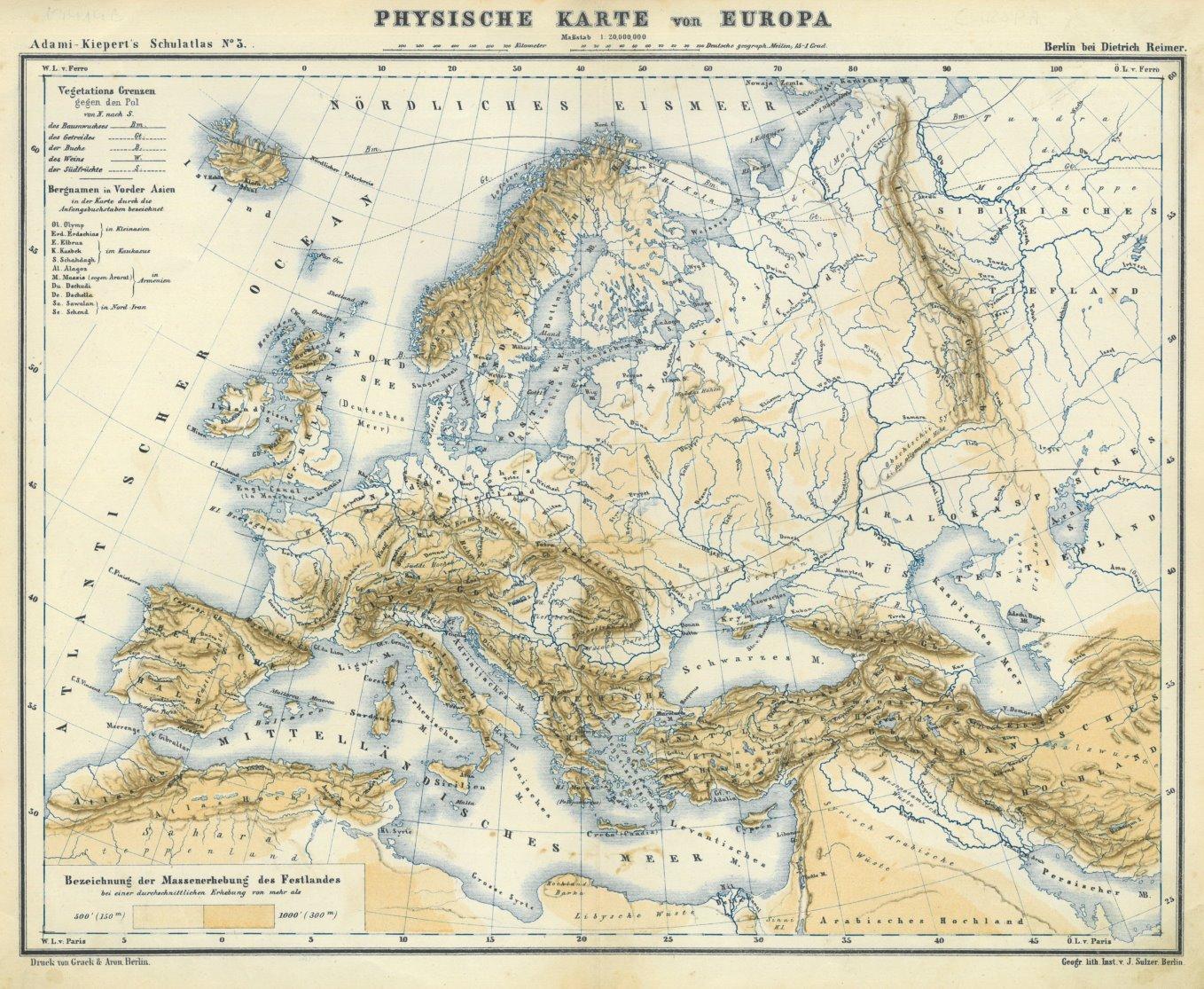 EUROPA. - Physische Karte. "Physische Karte von Europa".: Art / Print