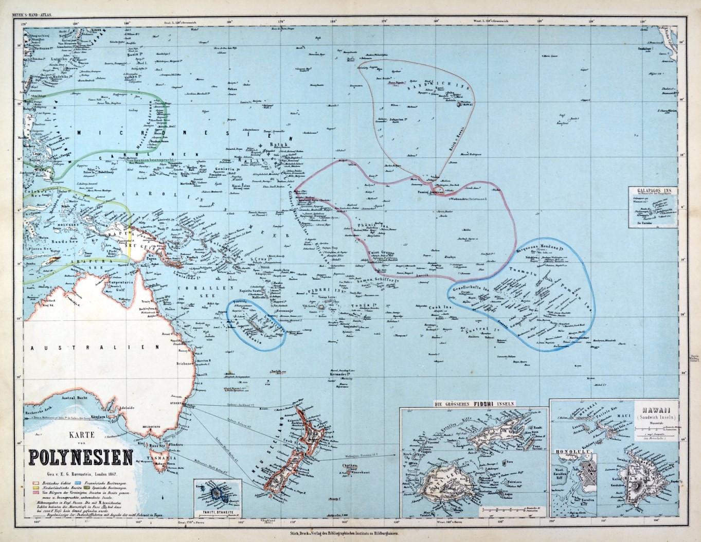 AUSTRALIEN. - Polynesien. - Karte. "Karte von Polynesien".: Art / Print