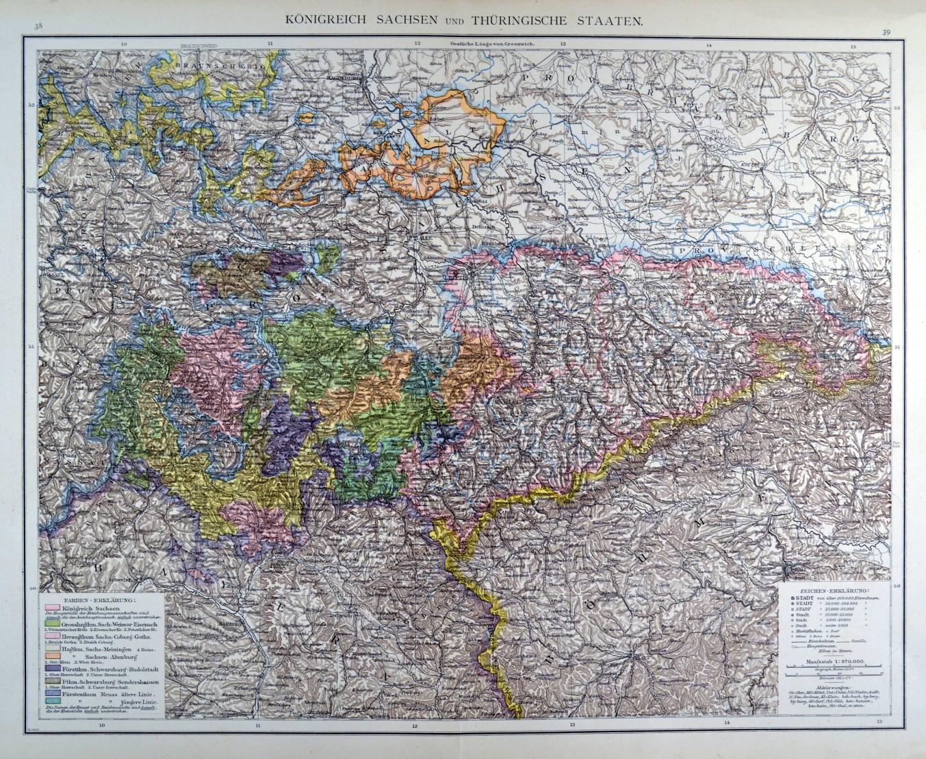 SACHSEN. - Thüringen. - Karte. "Königreich Sachsen und Thüringische