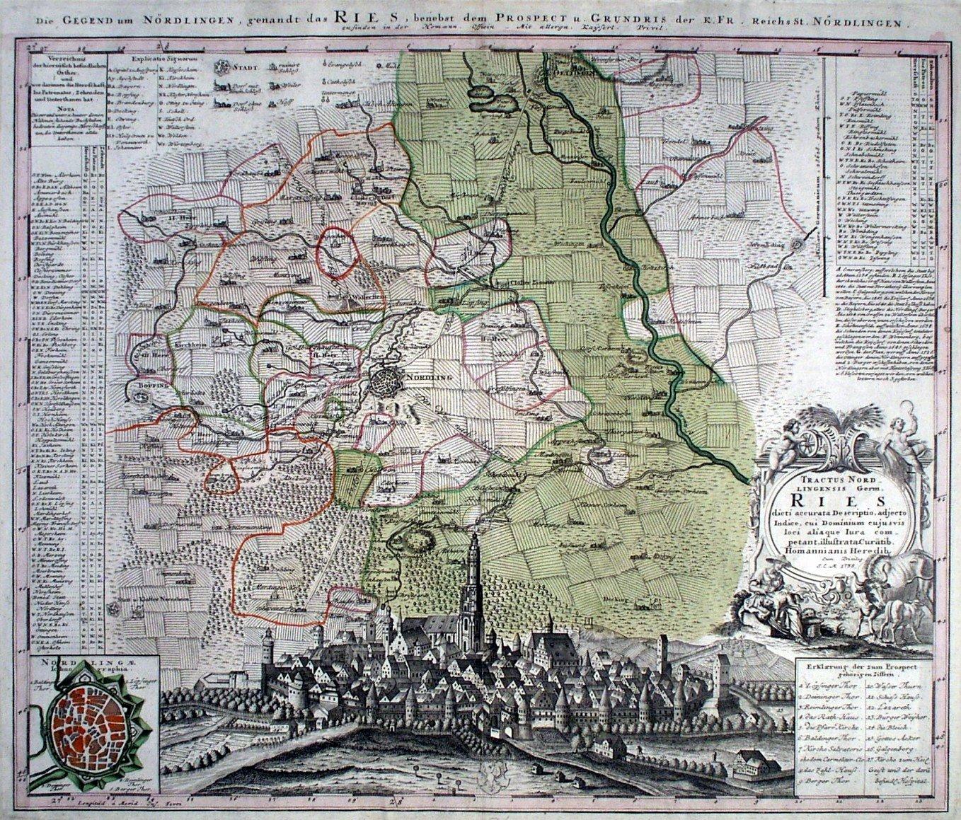 NÖRDLINGEN. - Karte. "Die Gegend um Nördlingen, genandt das Ries