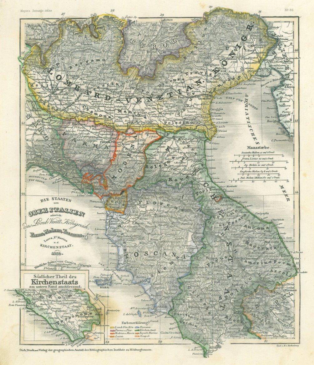 ITALIEN. - Norditalien. - Karte. "Die Staaten von Oberitalien näml. das