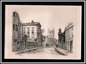 Etching by R. Farren- Cambridge, England c1840 – A Lane in Cambridge showing the Cathedral