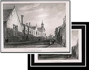 Etching by J. Le Keuz- Cambridge, England; c1840 – Pembroke College from the street