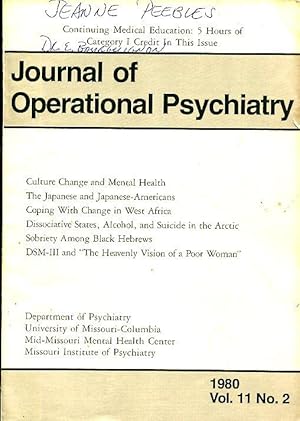 Journal of Operational Psychiatry, 1980, Volume 11, No. 2