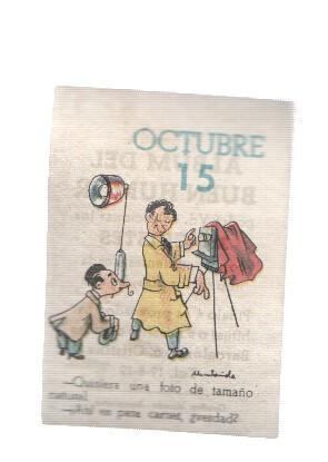 Cromo: album del buen humor de la firma Potax : 15 de octubre, dibujo de Muntañola