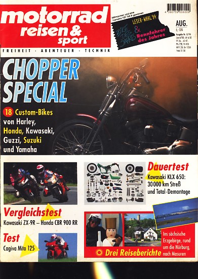 Motorrad reisen & Sport : Heft 8 August 1994 : Chopper Special ;. Freiheit , Abenteuer , Technik ;