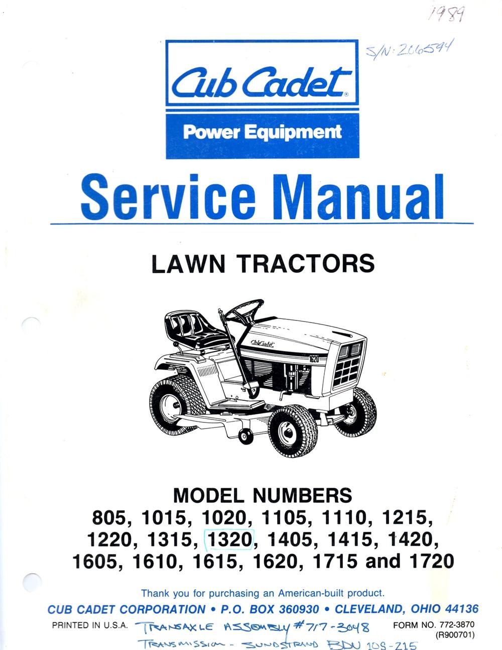1215 & 1220 Cub Cadet Owners Manual Model No Tools & Workshop ...