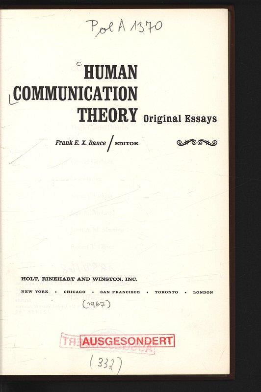 Human Communication Theory: Original Essays