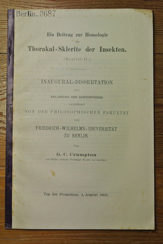 Ein Beitrag znr Homologie der Thorakal -Sklerite der Insekten. BERLIN 3687