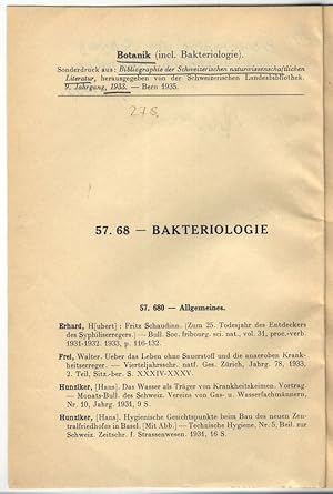 57. 68 - BAKTERIOLOGIE. Das Wasser als Träger von Krankheitskeimen. Sonderdruck aus: Bibliographi...