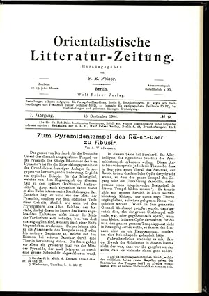 Zum Pyramidentempel des Ra-en-user zu Abusir.Von A. Wiedemann., in: ORIENTALISTISCHE LITERATURZEI...