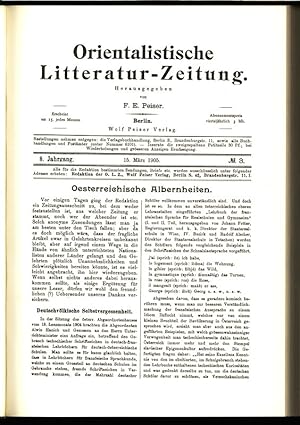 Oesterreichische Albernheiten, in: ORIENTALISTISCHE LITERATURZEITUNG (OLZ), 3/1905. Monatsschrift...