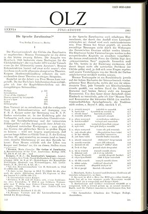 Die Sprache Zarathustras? - Von Stefan Zimmer, Berlin, in: ORIENTALISTISCHE LITERATURZEITUNG (OLZ...