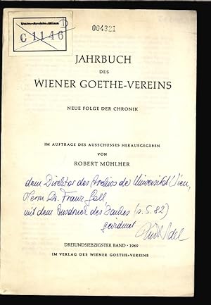 Jahrbuch des Wiener Goethe-Vereins. Neue Folge der Chronik, 73 Band, 1969.