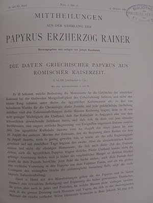 Die Daten griechischer Papyrus aus römischer Kaiserzeit. (I. bis III. Jahrhundert n. Chr.). Separ...