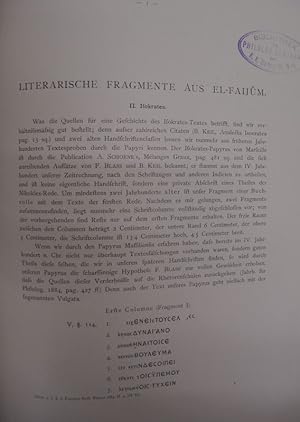 Literarische Fragmente aus El-Faijum. Separatdruck aus: Mittheilungen aus der Sammlung der Papyru...