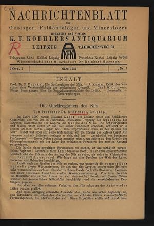 Die Quellregionen des Nils. Nachrichtenblatt für Geologen, Paläontologen und Mineralogen, Jahrg. ...