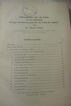 Untersuchungen über die Orbita. Zweite Mitteilung: Beiträge zur Untersuchung über die Orbita der ...