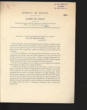 GEOLOGIE. - Sur des Observations geologiques en Anatolie. Extrait des comptes rendus des seances ...