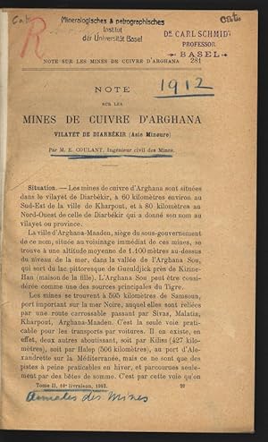 NOTE SUR LES MINES DE CUIVRE D'ARGHANA VILAYET DE DIARBEKIR (Asie Minoure).