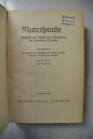 Muttersprache. Jahrgang 1952. (= Zeitschrift zur Pflege und Erforschung der Deutschen Sprache)