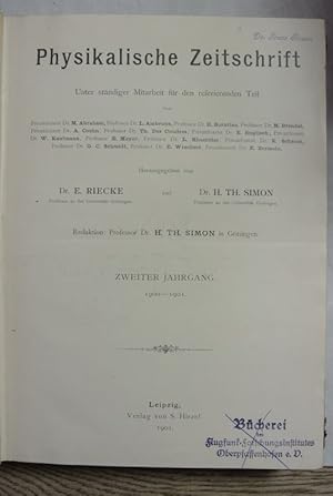 Physikalische Zeitschrift. 2. Jg. 1900 - 1901. (komplett in einem Band).