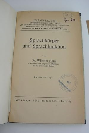 Sprachkörper und Sprachfunktion. (= Palaestra 135)