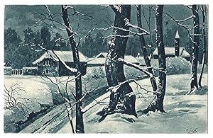 Paesaggio di campagna con neve. Illustratori italiani: Frigè.