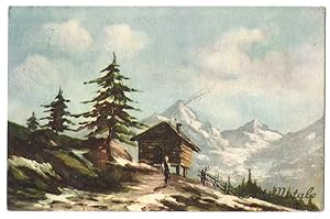 Paesaggio di montagna. Buon Natale. Illustratori italiani: Pratesi.