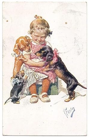 Bambina con tre cani. Illustratori: Feiertag.