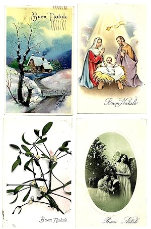 Set di 8 cartoline augurali (Buon Natale) - Immagini sacre, paesaggi invernali fiori e bambini.