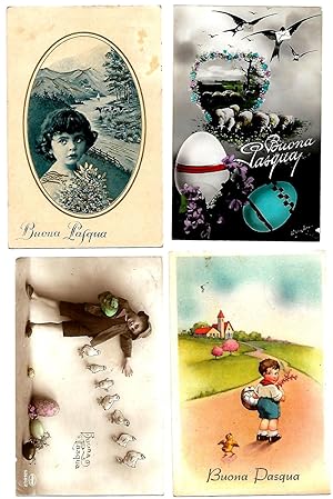 Set di 4 cartoline augurali di illustratori (Buona Pasqua) - Bambini.