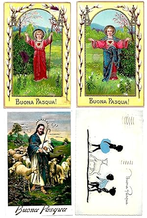 Set di 4 cartoline augurali (Buona Pasqua) - Immagini religiose.