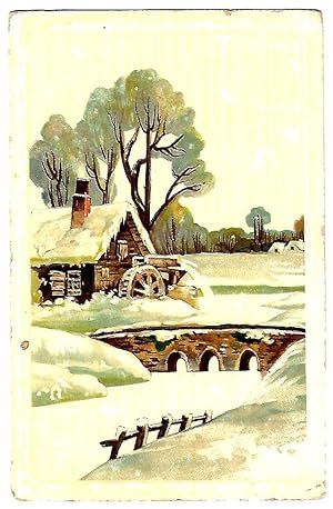 Cartolina postale illustrata con paesaggio montano.