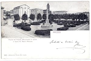 Arezzo - Piazza del Popolo, Monumento ai caduti e fianco R. Teatro Petrarca.