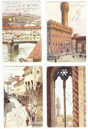Firenze - Lotto di 4 cartoline acquarellate.