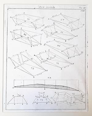 Stampa calcografica raffigurante schemi progettuali di ingegneria - 1761.