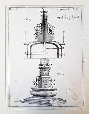 Stampa calcografica raffigurante disegni progettuali di una fontana - 1761.