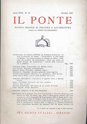 IL PONTE - OTTOBRE 1961 RIVISTA MENSILE DI POLITICA E LETTERATURA