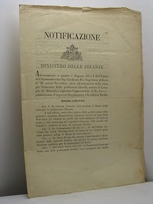 Notificazione Ministero delle Finanze, 12 dicembre 1850
