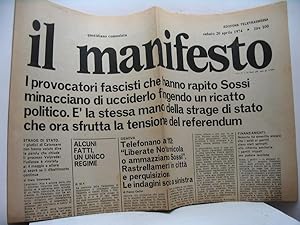 Il manifesto. Quotidiano comunista, anno IV, n. 92, 20 aprile 1974. Edizione teletrasmessa
